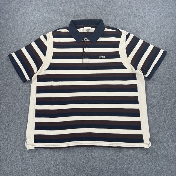 Lacoste Sport Polo Shirt Men's 8 (Measures  XXL) Short Sleeve Brown Tan Blue - Picture 1 of 8